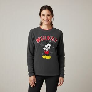 Women's Disney Mickey Mouse Relax Fit Fleece Pullover Sweater Gray Size Medium